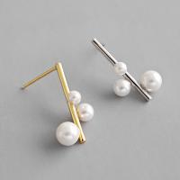 Sterling Silver Stud Earring, 925 Sterling Silver, with Shell Pearl, sterling silver post pin, plated, Korean style & for woman 