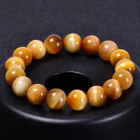 Tiger Eye Stone Bracelets, Round, fashion jewelry & elastic & Unisex yellow Approx 6.6-8.2 Inch 