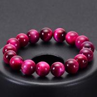 Tiger Eye Stone Bracelets, Round, fashion jewelry & elastic & Unisex rose carmine Approx 6.6-8.2 Inch 