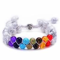 Gemstone Bracelets, with Nylon Cord & Zinc Alloy, Round, antique silver color plated, fashion jewelry & Unisex & adjustable Approx 7.5-11.8 Inch 