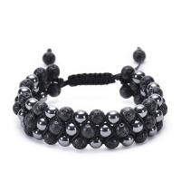 Lava Woven Ball Bracelets, with Nylon Cord & Hematite, Round, fashion jewelry & Unisex & adjustable, 6mm Approx 7.5-11.8 Inch 
