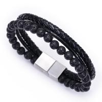 Gemstone Bracelets, with PU Leather Cord & Stainless Steel, fashion jewelry & elastic & for man, 6mm Approx 7.08-8.5 Inch 