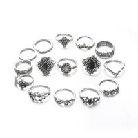 Zinc Set anillo de aleación, aleación de zinc, anillo de dedo, chapado en color de plata antigua, 15 piezas & Joyería & para mujer & esmalte, Vendido por Set