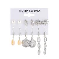 Zinc Alloy Earring Set, Stud Earring & earring, with ABS Plastic Pearl & Shell, platinum color plated, 6 pieces & for woman 