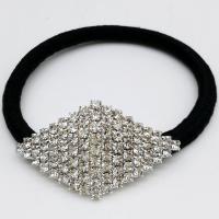 Iron Hair Jewelry Elastic, with Rubber Band, Rhombus, silver color plated, for woman & with rhinestone 