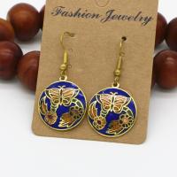 Brass Drop Earring, with Cloisonne, Round, gold color plated, folk style & for woman 23mm 