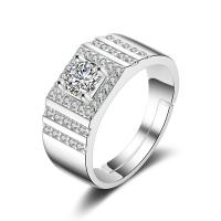 Brass Open Finger Ring, silver color plated, micro pave cubic zirconia & for man, US Ring 