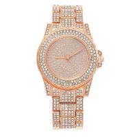 Stainless Steel Watch Bracelet, with Organic Glass & Zinc Alloy, Chinese movement, Round, for woman & with rhinestone 40mm Approx 9.45 Inch 