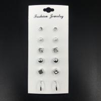 Plastic Pearl Zinc Alloy Earring, Stud Earring, with Plastic Pearl, zinc alloy post pin, plated, for woman & with rhinestone 4mm,6mm,8mm 