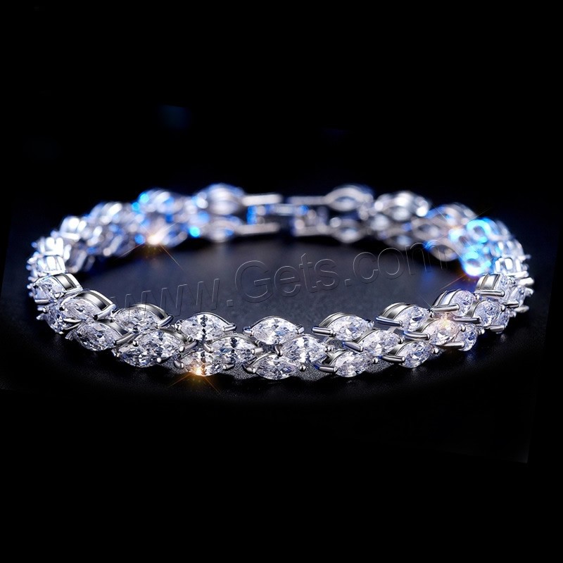 Cubic Zirconia Micro Pave Brass Bracelet, platinum plated, different size for choice & micro pave cubic zirconia & for woman, metallic color plated, Sold By Strand