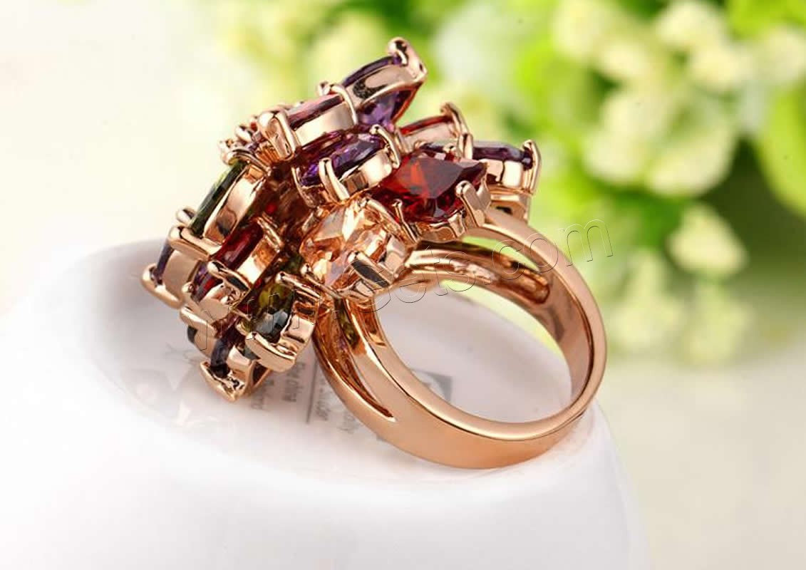 Zircon pavent l'anneau en laiton de doigt, Placage de champagne d’or, bijoux de mode & normes différentes pour le choix & pavé de micro zircon & pour femme, couleur métallique plaquée, Vendu par PC