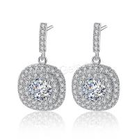 Cubic Zirconia Micro Pave Brass Earring, brass post pin, platinum plated, fashion jewelry & micro pave cubic zirconia & for woman 