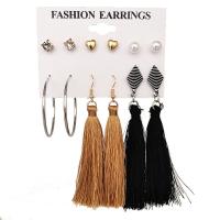 Zinc Alloy Earring Set, Stud Earring & earring, with Polyester & Plastic Pearl, zinc alloy post pin, plated, for woman & with rhinestone, mixed colors, 5mm,6mm,40mm,90mm 