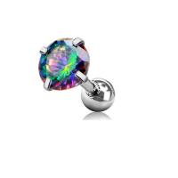 Stainless Steel Piercing Earring, with Cubic Zirconia, Unisex, multi-colored 4/5mm 