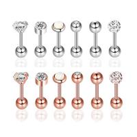 Stainless Steel Piercing Earring, with Cubic Zirconia, Unisex 1.2x6/3 