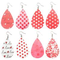 PU Leather Drop Earring, with Zinc Alloy, Teardrop, silver color plated, 8 pieces & cute & fashion jewelry & for woman, 78*37mm 