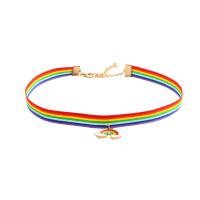 Zinc Alloy Choker Necklace, with Gauze, Rainbow, gold color plated, dyed & for woman, multi-colored, 300mm 