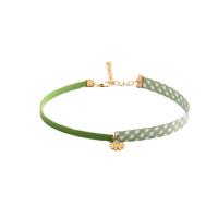 Zinc Alloy Choker Necklace, with PU Leather, gold color plated, dyed & for woman, green, 300mm Inch 