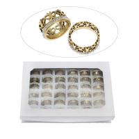Edelstahl Fingerring, mit Zettelkasten & Ton, Ringform, goldfarben plattiert, Mischringgröße & für Frau, 11mm, Größe:7-12, 36PCs/Box, verkauft von Box