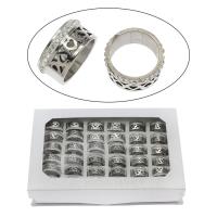 Edelstahl Fingerring, mit Zettelkasten & Ton, Ringform, Mischringgröße & für Frau, originale Farbe, 11mm, Größe:7-12, 36PCs/Box, verkauft von Box