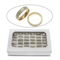 Edelstahl Fingerring, mit Zettelkasten & Harz, Ringform, goldfarben plattiert, Mischringgröße & unisex & facettierte, 7mm, Größe:7-12, 36PCs/Box, verkauft von Box