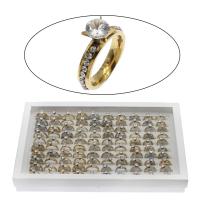 Edelstahl Fingerring, mit Zettelkasten, Ringform, plattiert, Mischringgröße & für Frau & mit Strass, 4-8mm, Größe:7-12, 100PCs/Box, verkauft von Box