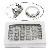Edelstahl Fingerring, mit Zettelkasten & Ton, Krone, Mischringgröße & für Frau, originale Farbe, 11mm, Größe:7-12, 36PCs/Box, verkauft von Box