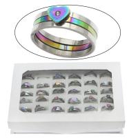 acero inoxidable anillo, con caja de papel, forma de anillo, chapado, tamaño del anillo mixto & para mujer & con diamantes de imitación, 5mm, tamaño:7-12, 36Setsset/Caja, 3PCs/Set, Vendido por Caja