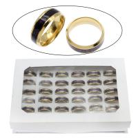 Anillos de Acero Inoxidable, con caja de papel, forma de anillo, chapado en color dorado, tamaño del anillo mixto & para mujer & esmalte, Púrpura, 8mm, tamaño:7-12, 36PCs/Caja, Vendido por Caja