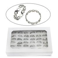 Edelstahl Fingerring, mit Zettelkasten, Ringform, plattiert, Mischringgröße & unisex, keine, 5mm, Größe:7-12, 36PCs/Box, verkauft von Box