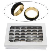 Edelstahl Fingerring, mit Zettelkasten & Ton, Ringform, goldfarben plattiert, Mischringgröße & unisex, schwarz, 8mm, Größe:7-12, 36PCs/Box, verkauft von Box