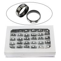 acero inoxidable anillo, con caja de papel, forma de anillo, chapado en color plomo negro, tamaño del anillo mixto & unisexo & facetas, 8mm, tamaño:7-12, 36PCs/Caja, Vendido por Caja