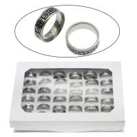acero inoxidable anillo, con caja de papel, forma de anillo, tamaño del anillo mixto & unisexo & esmalte, Negro, 8mm, tamaño:7-12, 36PCs/Caja, Vendido por Caja