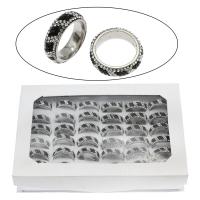 acero inoxidable anillo, con caja de papel & Arcilla analiar de diamantes de imitación AB, forma de anillo, tamaño del anillo mixto & unisexo, 8mm, tamaño:7-12, 36PCs/Caja, Vendido por Caja