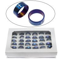 нержавеющая сталь Кольцо, с Бумажная коробка, кольцо форма, Другое покрытие, смешанный размер кольца & Мужская & с письмо узором, Много цветов для выбора, 7mm, размер:7-12, 36ПК/Box, продается Box