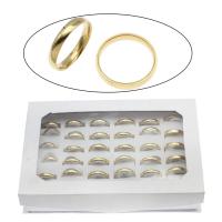 acero inoxidable anillo, con caja de papel, forma de anillo, chapado en color dorado, tamaño del anillo mixto & unisexo, 4mm, tamaño:7-12, 36PCs/Caja, Vendido por Caja
