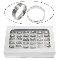 Edelstahl Fingerring, mit Zettelkasten, Ringform, Mischringgröße & für Frau & mit Strass, originale Farbe, 6mm, Größe:7-12, 36PCs/Box, verkauft von Box