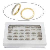Edelstahl Fingerring, mit Zettelkasten & Ton, Ringform, goldfarben plattiert, Mischringgröße & für Frau, 3mm, Größe:7-12, 36PCs/Box, verkauft von Box