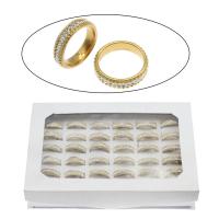 acero inoxidable anillo, con caja de papel & Arcilla analiar de diamantes de imitación AB, forma de anillo, chapado en color dorado, tamaño del anillo mixto & para mujer, 6mm, tamaño:7-12, 36PCs/Caja, Vendido por Caja