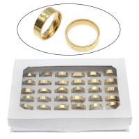 acero inoxidable anillo, con caja de papel, forma de anillo, chapado en color dorado, tamaño del anillo mixto & unisexo, 6mm, tamaño:7-12, 36PCs/Caja, Vendido por Caja