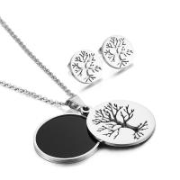 Stainless Steel Jewelry Set, Stud Earring & necklace, with Shell, Tree, plated, 2 pieces & oval chain & for woman 16mm,40mm Approx 17.7 Inch 