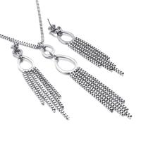 Fashion Stainless Steel Jewelry Sets, earring & necklace, Tassel, plated, 2 pieces & box chain & for woman 75*12mm,90*15mm Approx 19.8 Inch 