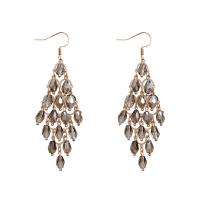 Brass Drop Earring, with Crystal, gold color plated, Korean style & for woman 