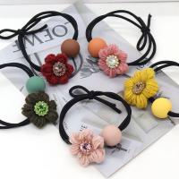 Plush Hair Jewelry Elastic, with Rubber Band & Zinc Alloy, Korean style & for woman, mixed colors 