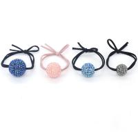 Resin Hair Jewelry Elastic, with Rubber Band, Round & for woman & with rhinestone 