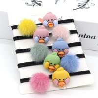 Acrylic Hair Jewelry Elastic, with Rubber Band, Duck, random style & with fluffy ball & Girl, mixed colors, 19mm 