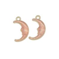 Zinc Alloy Jewelry Pendants, Moon, gold color plated, Mini & cute & DIY & enamel, pink Approx 1.6mm 