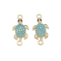 Animal Zinc Alloy Connector, Turtle, gold color plated, with rhinestone & 1/1 loop, acid blue Approx 2mm 
