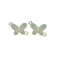 Animal Zinc Alloy Connector, Butterfly, gold color plated, with rhinestone & 1/1 loop, acid blue Approx 2mm 