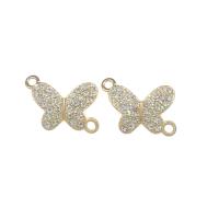 Animal Zinc Alloy Connector, Butterfly, gold color plated, with rhinestone & 1/1 loop, white Approx 2mm 
